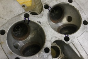 A 1960 Triumph thunderbird head split form two bolt holes to the valve seat.