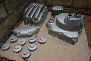 restored aquablasted Honda CB400 cases 